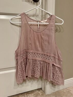Sun & Shadow Blush Pink Eyelet Cotton Peplum Tank Top XL Boho